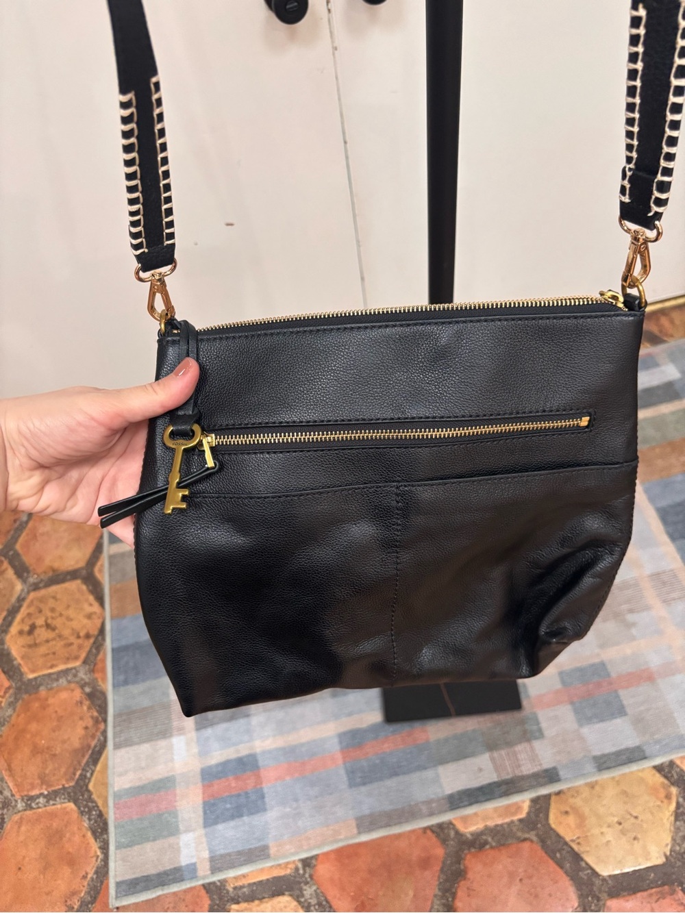 Fossil Black Leather Crossbody Bag with Gold Hardware like new